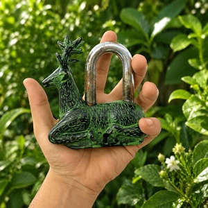 Green Antique <b>Padlock</b> Sitting Deer Design Vintage Style Handcrafted Decorative Collectible Lock for Home Gate Christmas Gift - Product Image 4