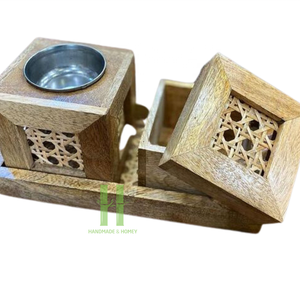 <b>Black</b> Bakhoor Holder Made From Wood and Rattan Eco Friendly Set of Tray Incense Burner Arabic Handmade From Vietnam - Product Image 3