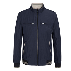 Best Selling <b>Men</b>’s Navy Blue <b>Lightweight</b> Bomber <b>Jacket</b> Full-Zip Stand Collar Dual Chest Zipper Pockets Ribbed Waistband & Cuffs - Product Image 3