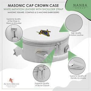 Estuche para Gorra Masónica de Imitación de Cuero Blanco con Emblema de Compás y Cuadrado Bordado en Dorado - Product Image 4