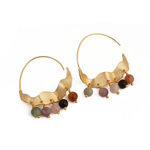 Pendientes de Aro con Múltiples Piedras Preciosas - Pendientes de Aro Bohemios con Flecos - Joyería Elegante Chapada en Oro - Regalo Hecho a Mano para Mujer - Product Image 5