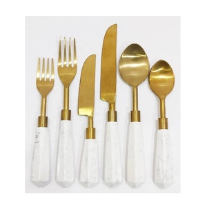 Hot Selling Mirror Polish Traditional Style Cutlery <b>Set</b> Gold Stainless Steel Flatware Sky <b>Blue</b> Handle <b>Dinner</b> Table Kitchenware - Product Image 2
