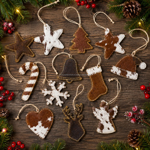 Wholesale Handmade Genuine Hair-On Cowhide Leather <b>Small</b> Stocking Hanging Rustic <b>Ornament</b> Holiday Hanging Decoration Christmas - Product Image 2