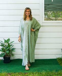 Premium Quality Women's <b>Kaftan</b> Dress V-neck Tie Dye Eco-Friendly Casual <b>Summer</b> Boho Style Slit Ankle-Length Straight Silhouette - Product Image 1