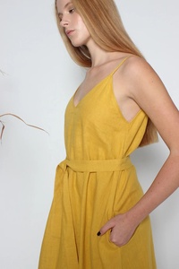 Nouvelle arrivée, robe maxi en coton bleu, silhouette en A, col en V, sans manches, robe de demoiselle d'honneur d'été avec poches - Product Image 6
