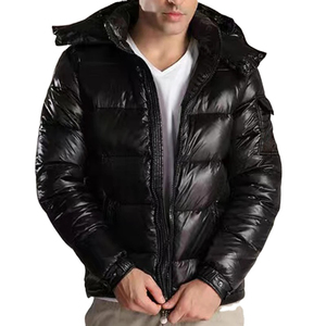 Men's <b>Red</b> <b>Hooded</b> Puffer <b>Jacket</b> Zipper Closure Waterproof Windproof Casual Winter Coat Standard Regular Fit Solid Color PU Coated - Product Image 2