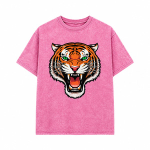 Crew Neck Pick <b>Tiger</b> Head Acid Wash T-Shirt Men's Heavyweight Cotton Vintage Wash Streetwear Tee Boxy Fit T Shirt - Product Image 1