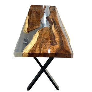 Latest Style <b>Walnut</b> Wood Kitchen Restaurant Clear River Epoxy Resin Slab Wooden Dining <b>Table</b> Home Decor - Product Image 5