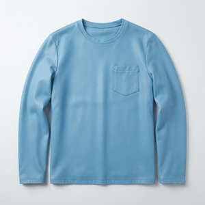 เสื้อยืดแขนยาวผู้ชาย หนัง PU พรีเมียม คอกลม สีฟ้าอ่อน สไตล์ลำลอง ทรงเข้ารูป มีกระเป๋าหนังที่อก เนื้อผ้านุ่ม - Product Image 1