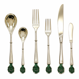 hot selling Elegant Metal Flatware Set With Green <b>Rose</b> Handles High Mirror Polish Dishwasher Safe Wedding Dining Cutlery - Product Image 5