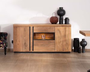 Midcentury Modern Solid Mango Wood <b>Sideboard</b> with Storage (3 Ft) LED Lighting Manish Art Handicrafts for Dining & Living Rooms - Product Image 2