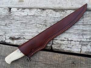 Handmade Damascus Steel Fillet <b>Knife</b> with Cow <b>Bone</b> <b>Handle</b> and Leather Sheath for Outdoor Activities - Product Image 6