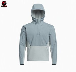 Sudadera de Caza para Hombre, de Forro Polar, Bicolor Azul Pizarra Sólido y Gris Claro, con Cremallera de Cuarto, Capucha Integrada y Cremallera Vertical en el Pecho - Product Image 1