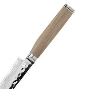 Cuchillo para carne de acero de Damasco martillado, hoja afilada para rebanar, con mango de madera rubia, para carne de res, mesa de comedor, restaurante, corte. - Product Image 3