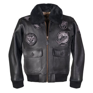 Men's <b>Leather</b> Bomber <b>Jacket</b> Fur Collar Embroidered Patches Zipper Closure <b>Winter</b> Moto Style PU <b>Leather</b> Polyester Wadding - Product Image 2