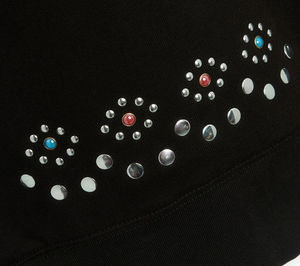 <b>Black</b> Hooded <b>Sweatshirt</b> With Rhinestone Detailing Oversized Fit Casual Style Unisex Autumn Wear - Product Image 6