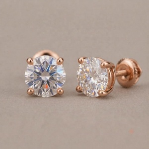 Pendientes de Oro Amarillo Sólido de 14K con Diamante Cultivado en Laboratorio CVD de Corte Brillante de 1ct 2ct, Certificado IGI, de Lujo, Unisex para Hombre y Mujer - Product Image 2