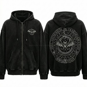 Custom Heavyweight Hoodie Men Streetwear Acid Wash Dark Testament Scroll Graphic Print Oversized Fleece Cotton Sweatshirt - Product Image 2