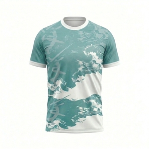ชุดเสื้อฟุตบอลพิมพ์ลายคลื่นแบบกำหนดเอง แขนสั้น สีเขียวอมฟ้า-ขาว สำหรับผู้ชาย แบบซับลิเมชั่น แห้งเร็ว ชุดยูนิฟอร์มสำหรับผู้ใหญ่ ทุกฤดูกาล - Product Image 4