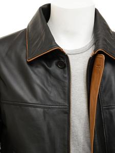 Manteau long ajusté pour homme en cuir véritable, réversible et écologique, grande taille, avec col rabattable et boutons - Product Image 3