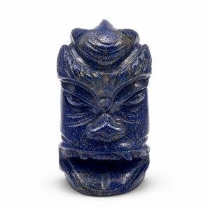 Máscara Tiki de Lapislázuli Azul Tallada a Mano, Escultura Decorativa de Piedra Preciosa para Decoración del Hogar, Figura Espiritual Guardiana - Product Image 1