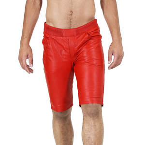 Shorts en cuir véritable noir pour homme, coupe slim, haute qualité, sur mesure, toutes tailles et couleurs. - Product Image 1