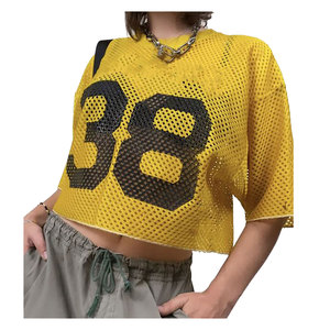 Camiseta corta de malla para mujer, nueva, versátil, transpirable, tejida, para primavera/verano. - Product Image 1