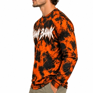 Chemise de pêche décontractée pour hommes, confortable et légère, pour l'extérieur, orange et noir, imprimé tie-dye par sublimation, protection UPF 50, séchage rapide - Product Image 3