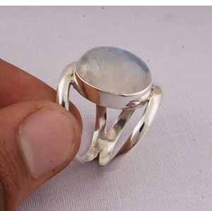 Natural Rainbow Moonstone <b>Ring</b> 925 Sterling Silver Jewelry Blue Fire Gemstone <b>Ring</b> Vintage Style <b>Statement</b> <b>Ring</b> for Women - Product Image 1