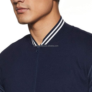 Chaqueta Bomber Azul Marino para Hombre con Ribete Blanco, Cierre de Cremallera, Estilo Casual, Mezcla de Poliéster y Algodón, Cuello Alto, para Otoño - Product Image 5