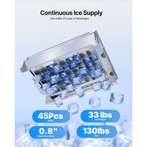 Macchina Professionale per Ghiaccio da Banco con Pompa, 130 Libbre/24H, 33 Libbre di Capacità, 45 Cubetti per Ciclo - Product Image 2