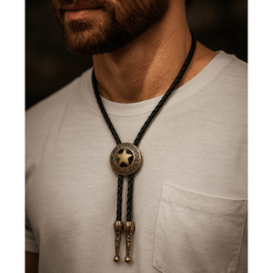 Retro Alloy Pendant Bolo Tie-Adjustable Genuine Leather Cowboy Necktie for Men & Boys - Product Image 1
