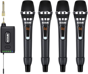 Ensemble de microphones dynamiques sans fil 4 en 1, microphones portatifs pour karaoké, enregistrement vocal, studio, diffusion - Product Image 1