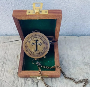 Vintage Brass Pocket <b>Compass</b> in Wooden Case <b>Antique</b> Nautical Navigation Instrument for Hiking Camping Home Decor - Product Image 4