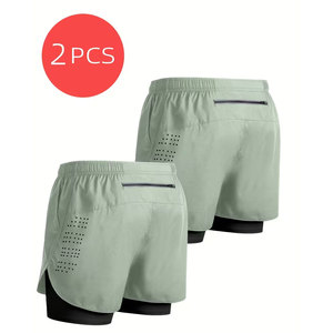 2026 Wholesale Two-Piece Shorts for Men, Athletic Double-<b>Layer</b> Running Fitness Shorts with Woven Pockets - Product Image 4