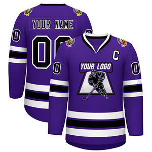 Custom <b>Purple</b> Ice Hockey Jersey V-Neck Full Sleeve Sublimated Moisture Wicking Adult Unisex Team Apparel - Product Image 1