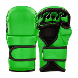 Lightweight MMA <b>Gloves</b> Adult <b>Green</b> Color Martial Arts Wear Genuine <b>Leather</b> Adjustable Straps Hook Loop Closure - Product Image 1