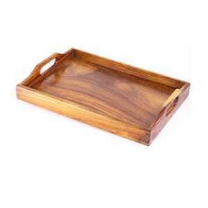 Natural Wooden Serving Tray Rustic Handmade Wood Dining Tray <b>Kitchen</b> Organizer <b>Decorative</b> Breakfast Home Gift Tray - Product Image 3