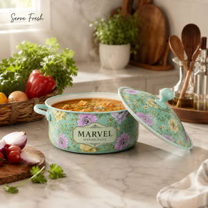 Olla térmica de acero inoxidable con aislamiento y tapa, diseño floral menta, de Marvel Handicrafts, para mantener la comida caliente, ideal para servir en la cocina. - Product Image 3