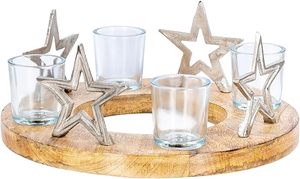 Metal <b>Wreath</b> Mango Wood Silver Natural Candle Holder Stars Christmas Tea Light Holder Christmas Decoration Candle Holder - Product Image 4