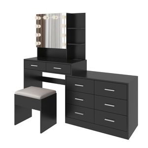 Large LED Light Vanity Desk with 10 Bulbs Makeup <b>Table</b> with Charging Station Elegant Vanity <b>Mirror</b> - Product Image 5