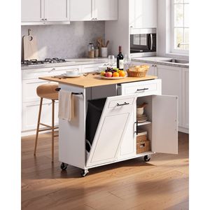 Chariot de cuisine avec rangement, largeur 46,06 po, chariot mobile à roulettes pivotantes, tiroir et armoire de rangement, métal et bois - Product Image 2