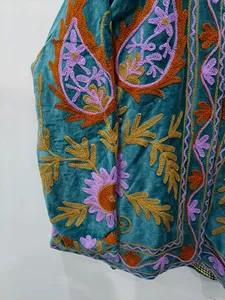 <b>Women</b> Turquoise Embroidered Suzani <b>Jacket</b> With Floral Pattern Full Sleeve Stand Collar Bohemian <b>Women's</b> Winter Outerwear - Product Image 2