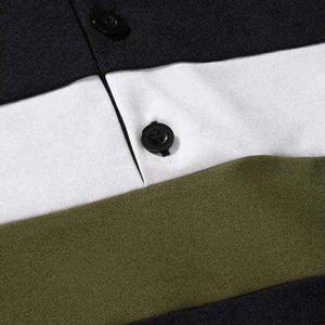Polo de Manga Corta para Hombre, Diseño de Bloques de Color, Corte Regular, Estilo Casual, Tejido de Punto, Patrón a Rayas, Negro, Blanco, Verde Oliva - Product Image 5