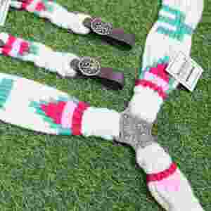 ชุดบังเหียนและสายรัดอกทำจากขนโมแฮร์สีเขียวลายกระบองเพชร พร้อมหนังอาร์เจนตินา ขนาดรอบอก 32 นิ้ว - Product Image 5