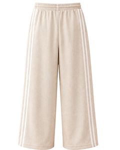 Pantalones de chándal anchos de lino beige personalizados por el fabricante con rayas laterales blancas para mujer, pantalones casuales de ajuste holgado con cintura elástica - Product Image 2