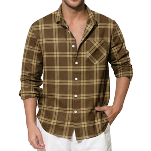 New Arrival Button <b>Down</b> Turn-<b>Down</b> Collar Breathable Regular Fit Long Sleeve Wholesale Plaid Cotton Flannel MenS Shirts - Product Image 1