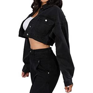 Chaqueta Vaquera Vintage de Manga Larga Negra con Detalles de Botones, Estilo Casual y Ecológico para Mujer, de Alta Calidad, Poliéster/Algodón - Product Image 3