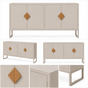 Solid Wood Modern Square Handle Design 4-Door Double Storage <b>Sideboard</b> for Dining & Living Room - Product Image 2