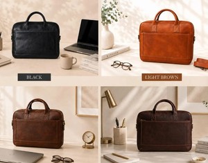 Maletín de Cuero Genuino Marrón para Hombre, Bolso de Negocios para Portátil con Asa Superior, Bolso de Cuero Genuino para Portátil para Hombre y Mujer - Product Image 2